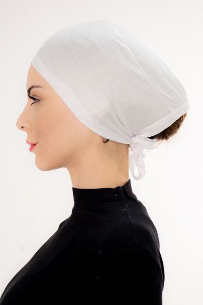 Şalcenneti.com White Color Bonnet with Stitched Front Tie