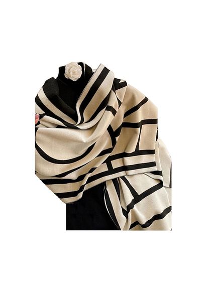The Casius. Esarfa tip sal pentru dama din materiale premium, model geometric, culoarea negru si gri, The Casius