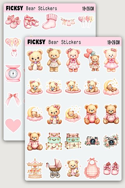 Ficksy Cute Teddy Bear Baby Room Themed Sticker Set - 40 Sticker Stickers