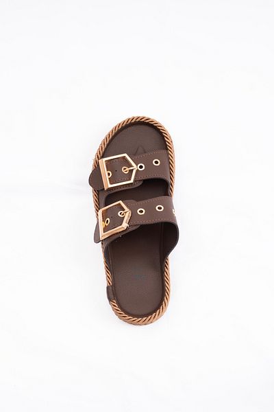 innsteal Laodikeia Double Buckle Rope Sole Women's Comfortable Summer Slippers Brown