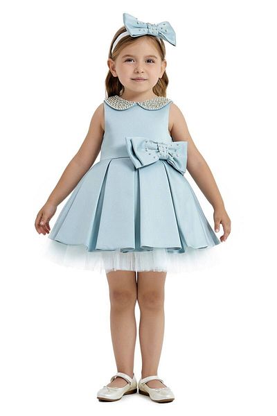 Pamina Elegant Two Piece Set - Taffeta Dress With Pearls and Stones Matching Hair Accessory