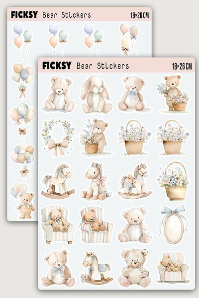 Ficksy Cute Toys Soft Baby Room Themed Sticker Set - 40 Pieces of Label Stickers