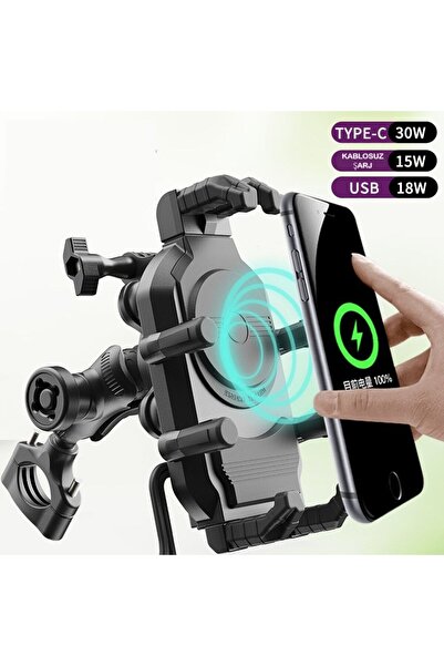DEKOHOP Motosiklet Telefon Tutucu Titreşim Modüllü Kablosuz Şarj Usb Ve Type-...