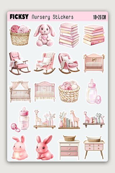 Ficksy Pink Baby Girl Sticker Set - 60 Sticker Stickers