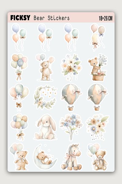 Ficksy Cute Toys Soft Baby Room Themed Sticker Set - 40 Pieces of Label Stickers