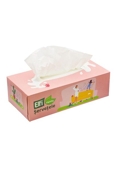 Elfi Dry wipes in pop-up box, 2 layers, 20x19 cm, pink pattern, 150 pcs