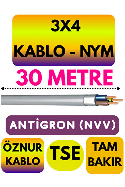 Avarson Öznur 3X4 ANTİGRON (NYM) Kablo (Gri) Metre Seçenekli 30 METRE