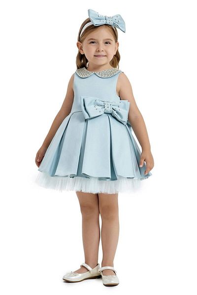 Pamina Elegant Two Piece Set - Taffeta Dress With Pearls and Stones Matching Hair Accessory
