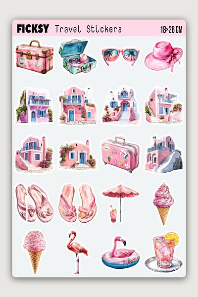 Ficksy Santorini Aegean Island Sticker Set - 40 Pieces Summer Vacation Travel Traveler Label Sticker