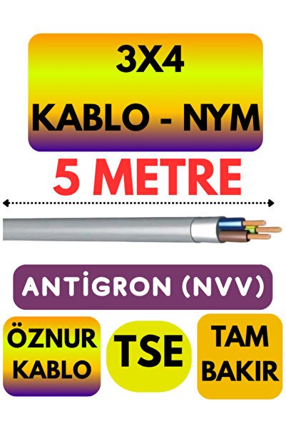 Avarson Öznur 3X4 ANTİGRON (NYM) Kablo (Gri) Metre Seçenekli 5 METRE