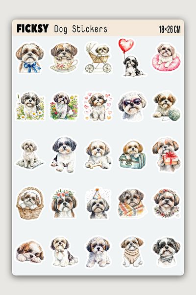 Ficksy Shih Tzu Dog Sticker Set - 25 Sticker Stickers