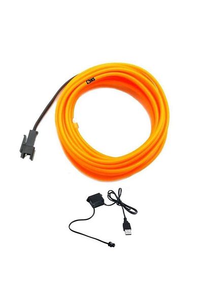 SIKS ® fir neon pentru lumină ambientală auto, 5 metri, USB, multifuncțional, ușor de instalat, portocaliu