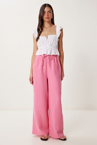 Lovelyİstanbul Muslin Palazzo Trousers Pink Lmx0008