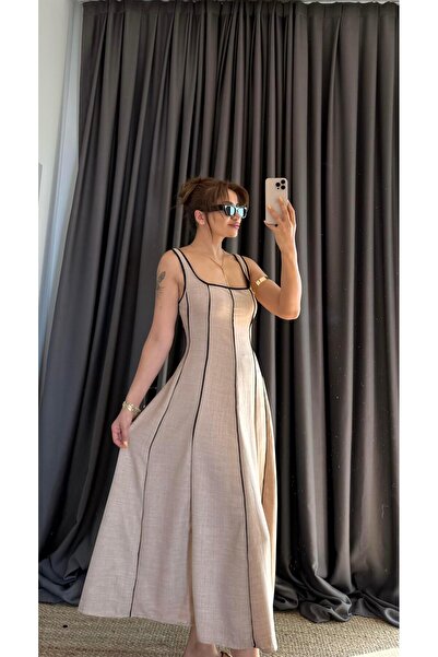 Daves Λινό Παπούτσια Μακρύ Φόρεμα Μπεζ