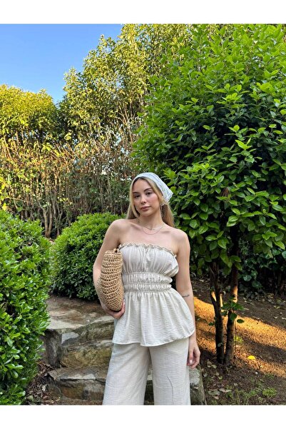 Khloe Strapless Gathered Blouse Trousers Set