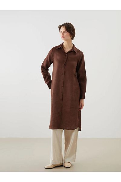 LC Waikiki Lcwaikiki classic brown linen women's shirt tunic