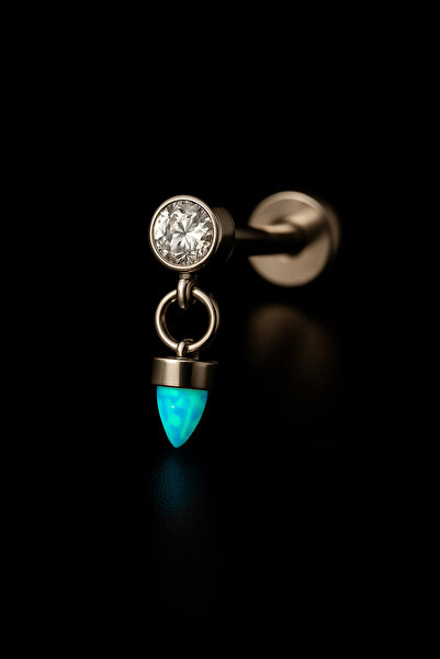 depozoom Titanyum Flatback Tragus Helix Conch Flat kıkırdak Opal Spayk Pierci...