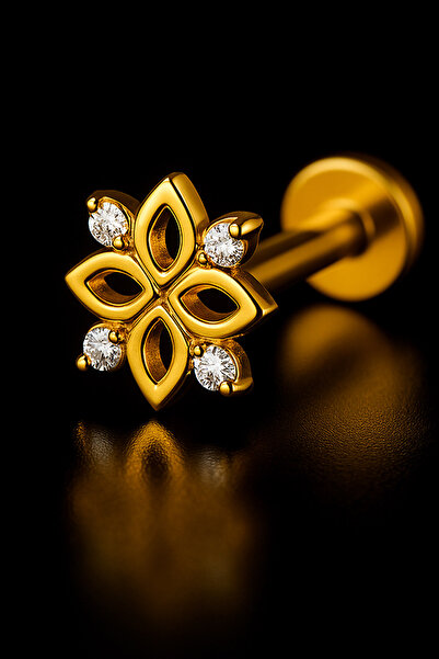 depozoom Titanyum Flatback Tragus Helix Conch Flat kıkırdak ZİRKON Piercing 100%TT-20