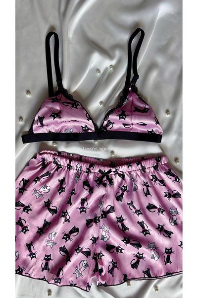 Lessya Satin Shorts Bralet Pajama Set Patterned
