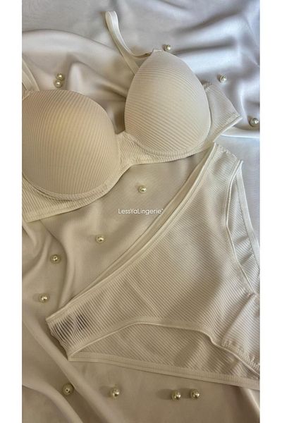 Lessya Ribbed Pattern Padded Supported Bra Set (Bra&Tanga)