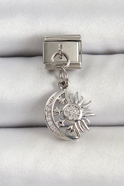 E BULURUM 316L Steel Silver Color Moon and Sun Model Nomination Charm