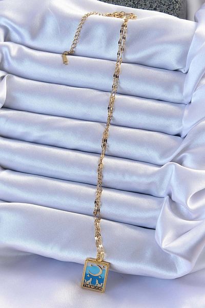 merland benvecocuk 316L Steel Chain Gold Color Blue Enamel Moon Figure Tarot Necklace - Lisinya
