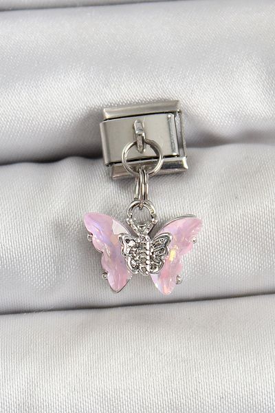SeyCey.co 316L Steel Dangle Zircon Stone Butterfly Model Silver Color Nomination Charm