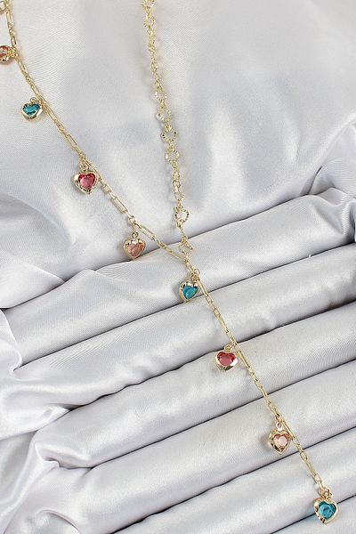 BESKAR Brass Assortment Heart Model Gold Color Zircon Stone Y Necklace
