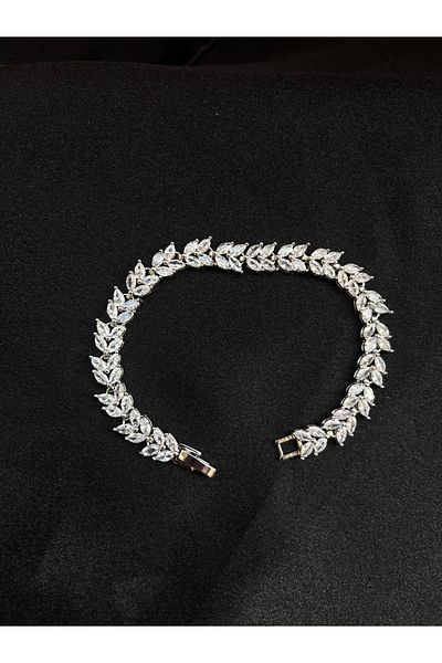 HİNESSA Drop Pattern Steel Bracelet with Stones