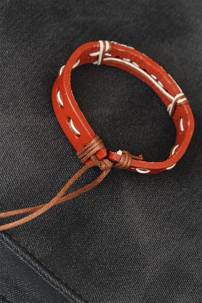 merland benvecocuk Brown Leather Men's Bracelet with Marble Stones - Lisinya