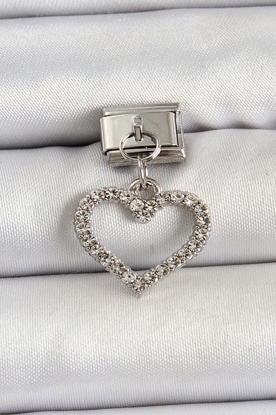 AfraBeauty 316L Stainless Steel Zircon Stone Heart Dangle Charm - Silver Color Bracelet Compatible