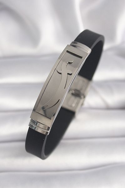 merland benvecocuk 316L Steel Silver Color Black Leather Cord Zulfiqar Processing Men's Bracelet - Lisinya