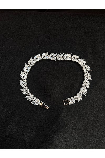HİNESSA Drop Pattern Steel Bracelet with Stones