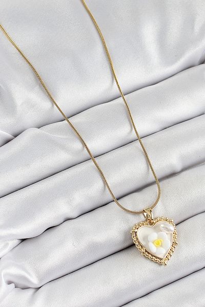 Mu Art Ahşap 316L Steel Chain White Artistic Portrait Pearl Detailed Daisy Figured Heart Model Gold Color Women's Bracelet