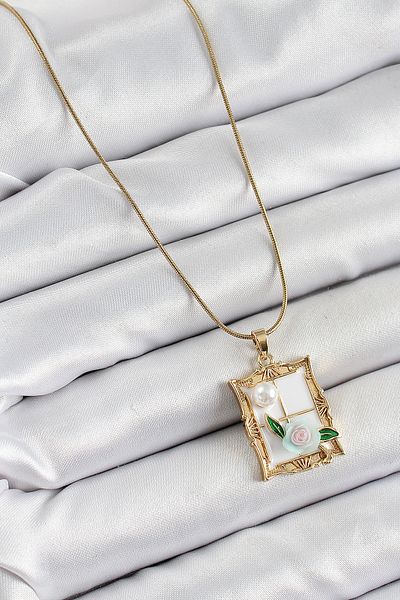 BESKAR 316L Steel Chain White Artistic Portrait Pearl Detailed Rose Figured Model Gold Color Women's Necklace