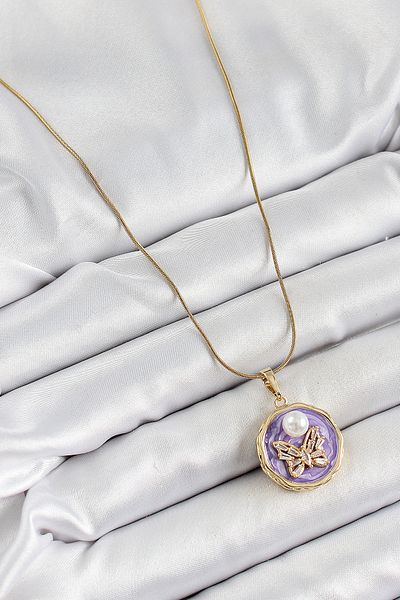 BESKAR 316L Steel Chain Zircon Stone Purple Artistic Portrait Pearl Detailed Butterfly Model Gold Color Women's K