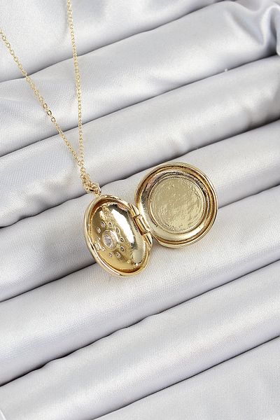 BESKAR 316L Steel Chain Openable Locket Model Zircon Stone Gold Color Women's Necklace