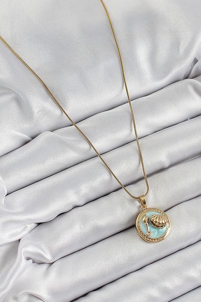 BESKAR 316L Steel Chain Turquoise Enamel Artistic Portrait Oyster Model Gold Color Women's Necklace