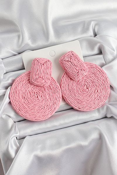 SeyCey.co Pink Circle Figured Straw Knitted Model Gold Color Women's Earrings