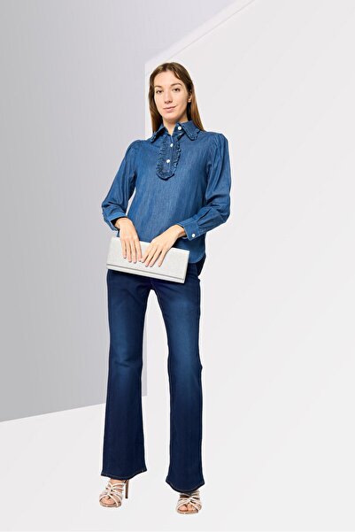 Gant Women Spread Collar Long Sleeve Chambray Blouse, Navy