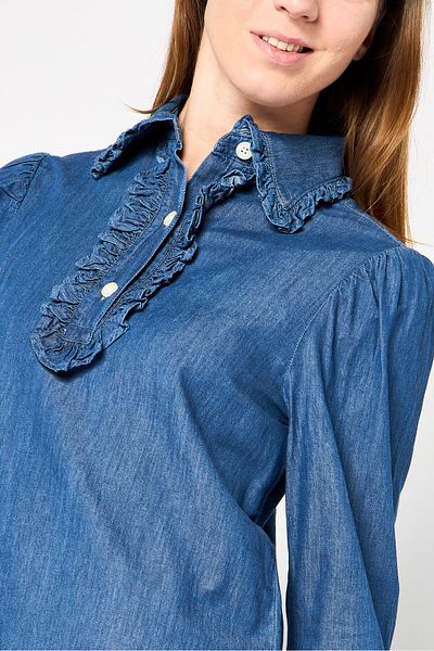 Gant Women Spread Collar Long Sleeve Chambray Blouse, Navy