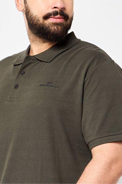 John Richmond Men Regular Fit Brand Logo Short Sleeves Polo Shirt, Dark Olive