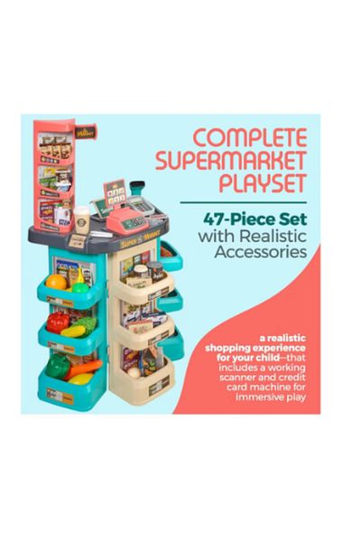 baby city Kids Play Supermarket Set with Scanner - Pretend Play Grocery Shop Set - 47 Piece