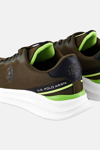 U.S. Polo Assn. حذاء كاجوال رجالي برباط وشعار العلامة التجارية، زيتوني