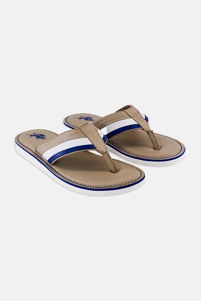 U.S. Polo Assn. Men Leather Slip On Slippers, Taupe