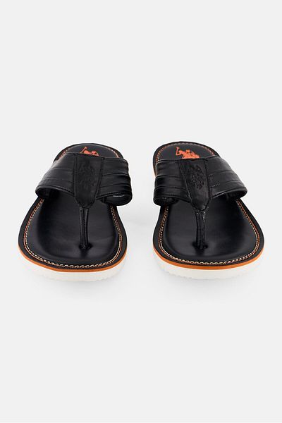 U.S. Polo Assn. نعال جلدية سهلة الارتداء للرجال، أسود