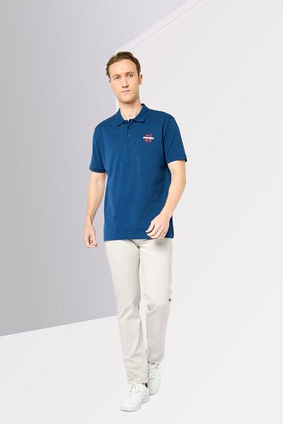 John Richmond Men Regular Fit Short Sleeve Brand Logo Polo Shirt, Navy