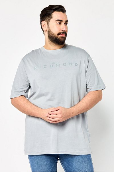 John Richmond Men Crew Neck Short Sleeve Brand Logo T Shirt, Grey