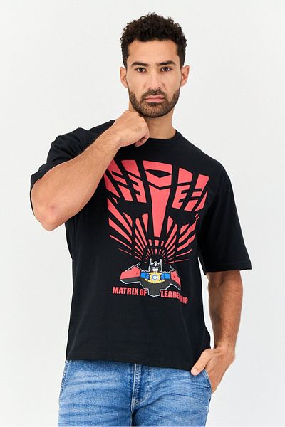 transformers Men Crew Neck Short Sleeves Graphic Print T-Shirt, Black