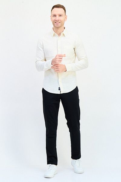 Dockers Men Slim Fit Solid Long Sleeves Casual Shirt, Off White